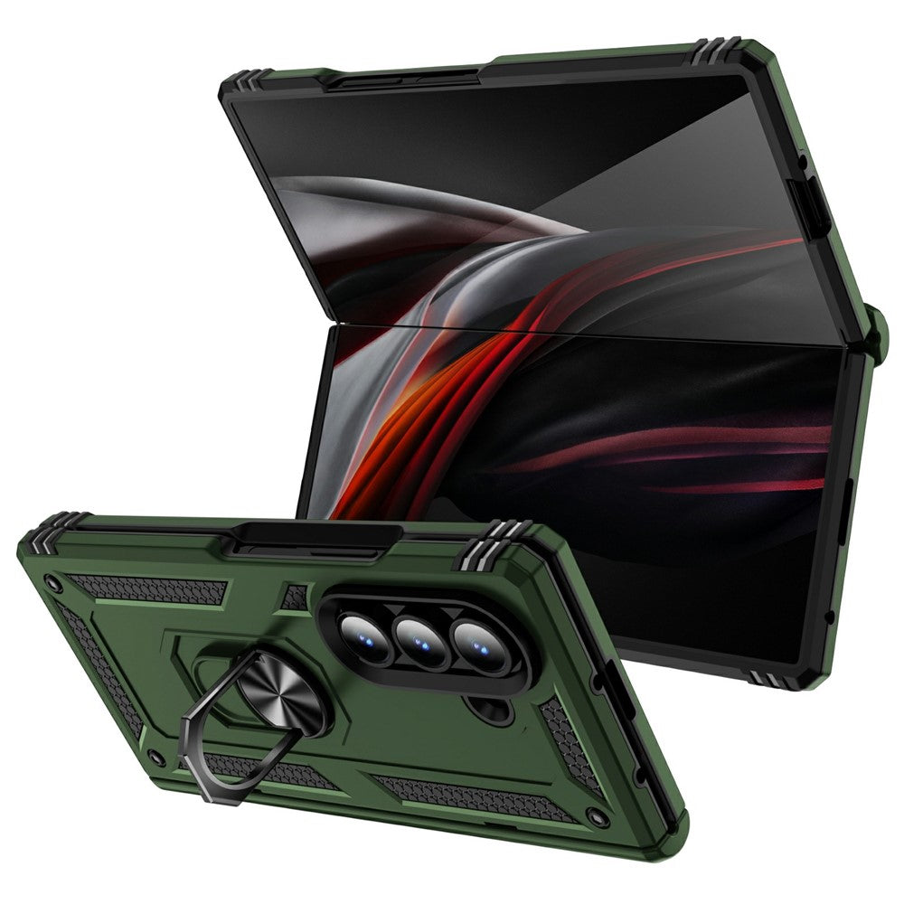 For Samsung Galaxy Z Fold7 5G Case PC + TPU Phone Cover with Kickstand - Army Green