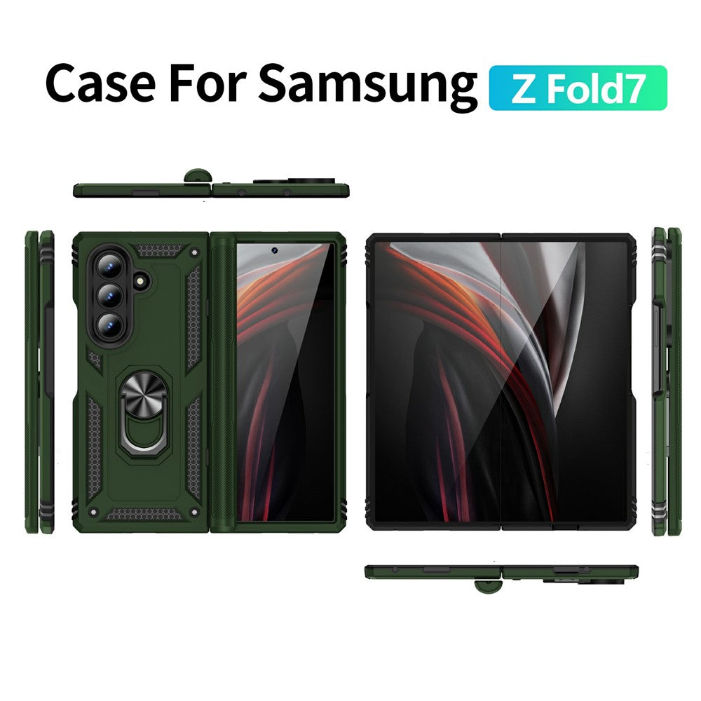 For Samsung Galaxy Z Fold7 5G Case PC + TPU Phone Cover with Kickstand - Army Green