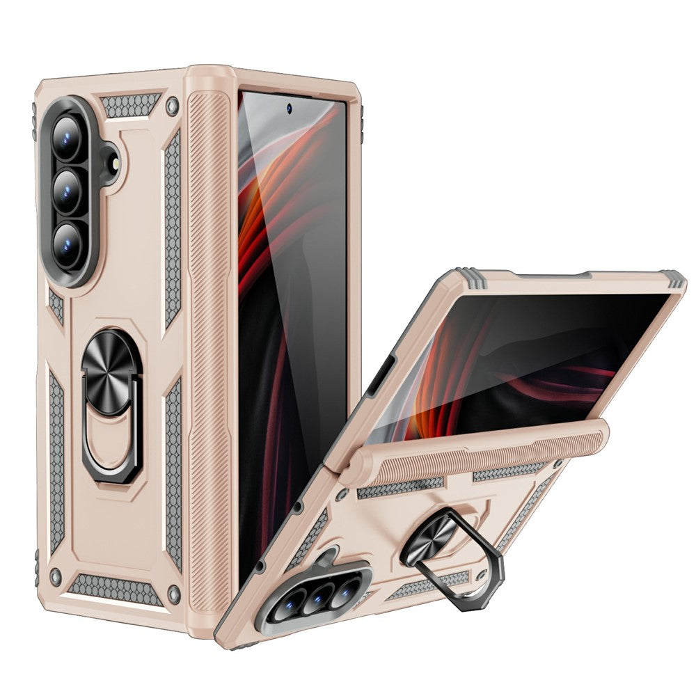 For Samsung Galaxy Z Fold7 5G Case PC + TPU Phone Cover with Kickstand - Apricot