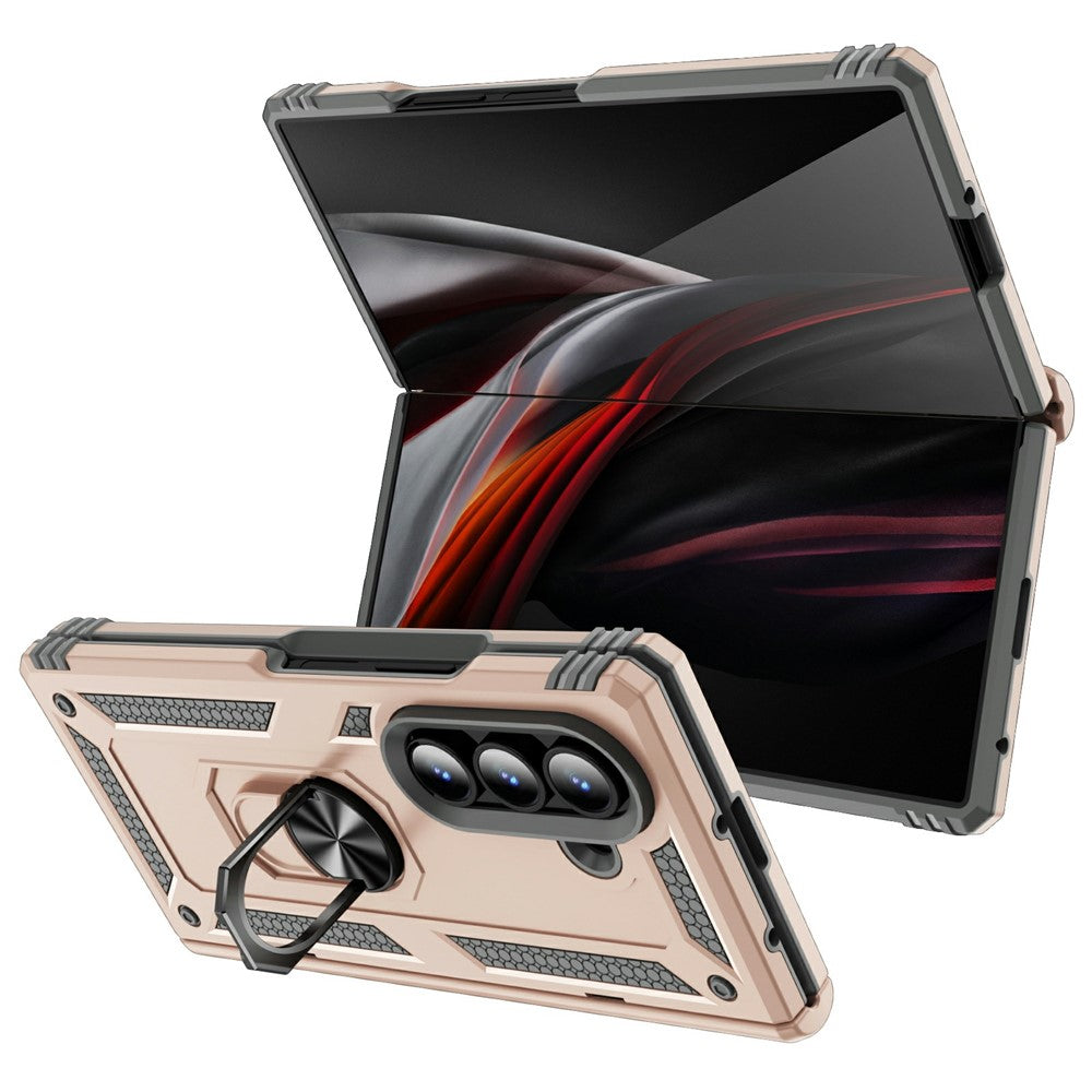 For Samsung Galaxy Z Fold7 5G Case PC + TPU Phone Cover with Kickstand - Apricot
