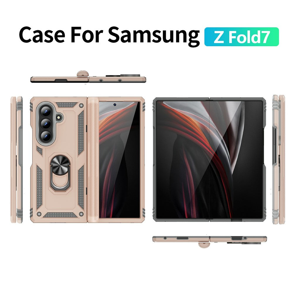 For Samsung Galaxy Z Fold7 5G Case PC + TPU Phone Cover with Kickstand - Apricot