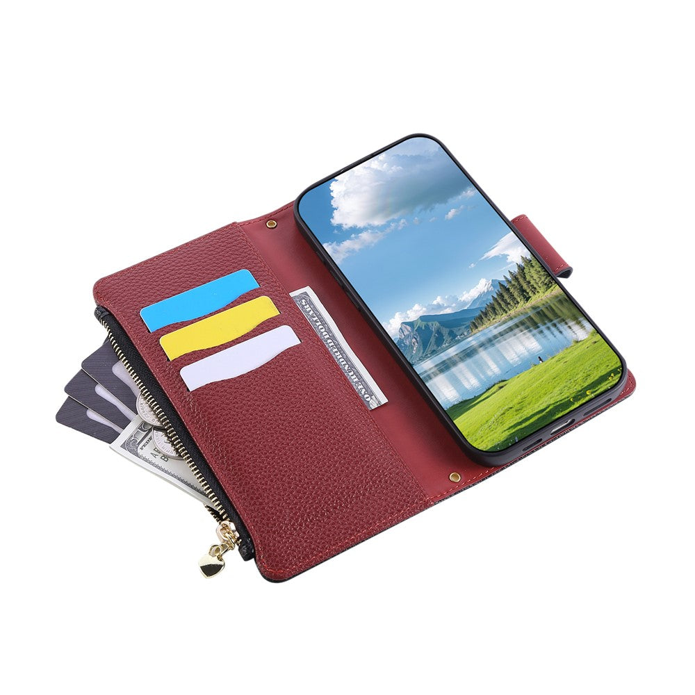 For iPhone 17 Pro Max Case Zipper Wallet Leather Phone Cover with Wrist Strap - Black