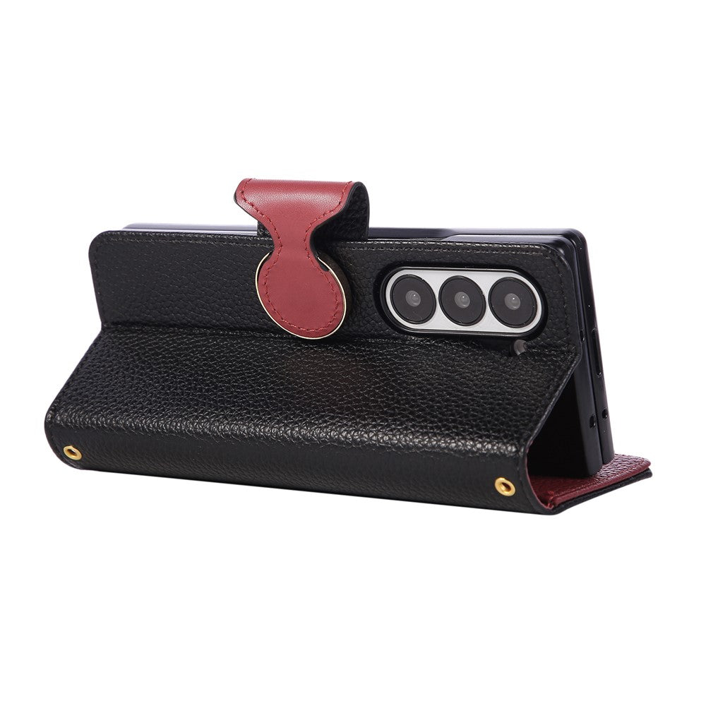 For Samsung Galaxy Z Fold7 5G Case Zipper Wallet Leather Phone Cover with Wrist Strap - Black