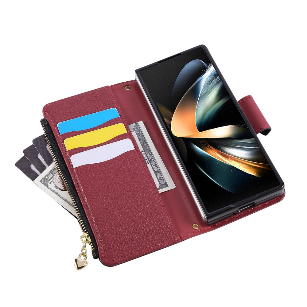 For Samsung Galaxy Z Fold7 5G Case Zipper Wallet Leather Phone Cover with Wrist Strap - Black