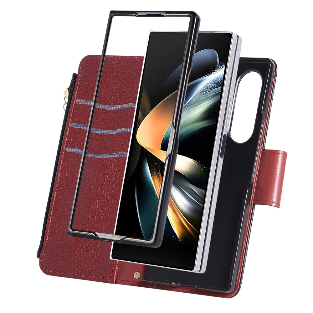 For Samsung Galaxy Z Fold7 5G Case Zipper Wallet Leather Phone Cover with Wrist Strap - Black