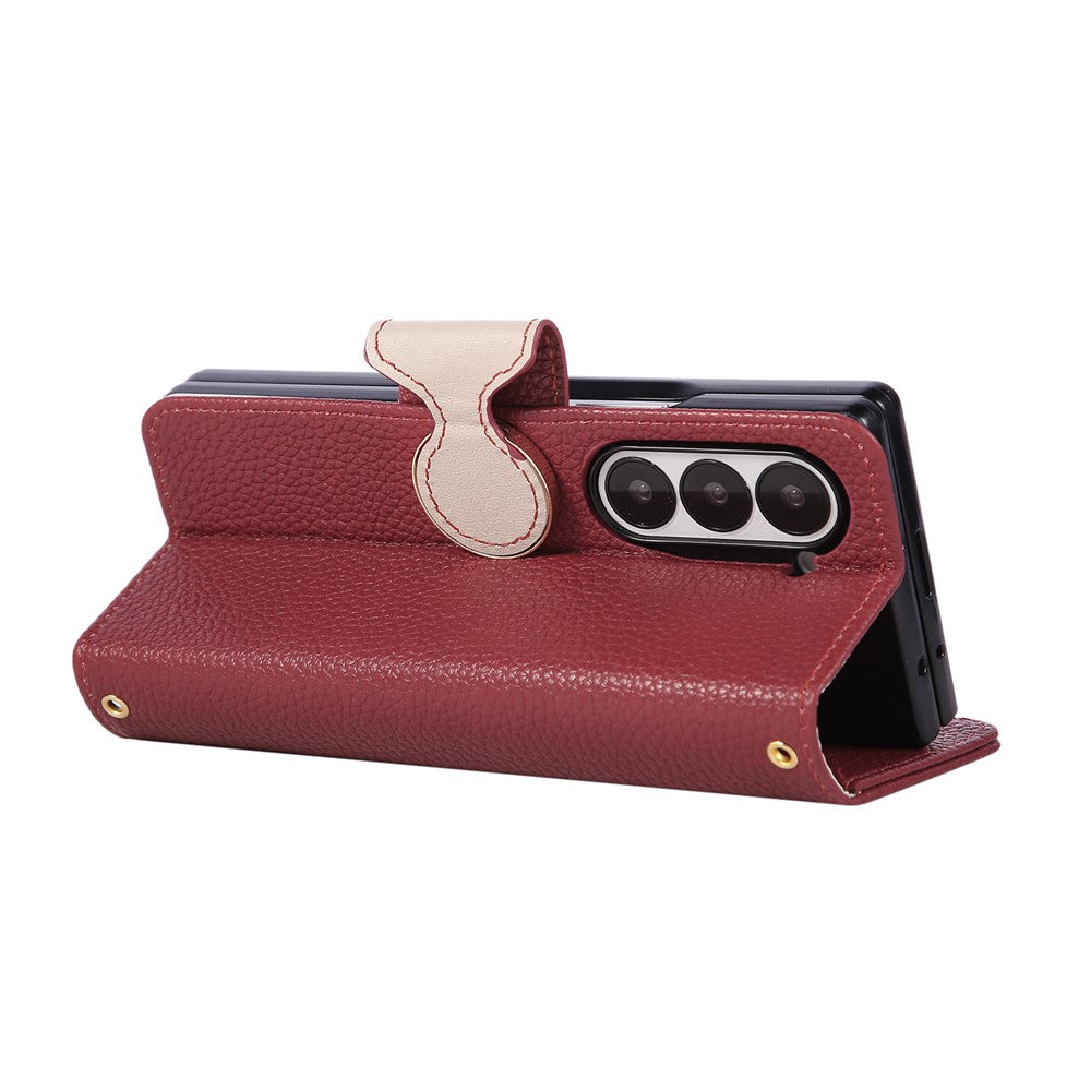 For Samsung Galaxy Z Fold7 5G Case Zipper Wallet Leather Phone Cover with Wrist Strap - Wine Red