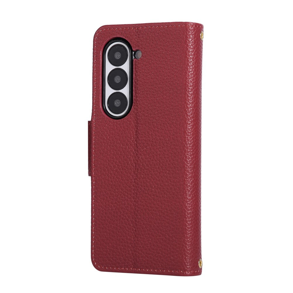 For Samsung Galaxy Z Fold7 5G Case Zipper Wallet Leather Phone Cover with Wrist Strap - Wine Red