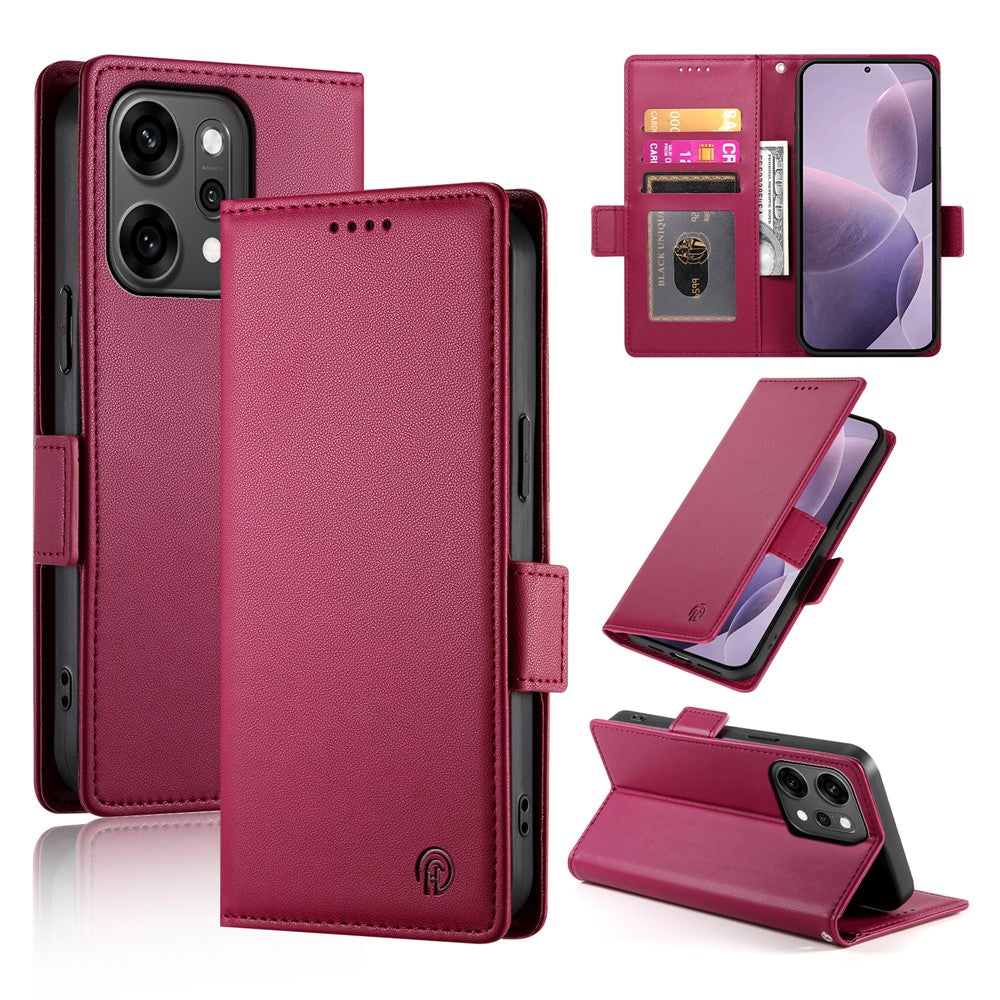For Oppo Reno14 Pro 5G (Global) Stand Case PU Leather Wallet Phone Cover - Wine Red