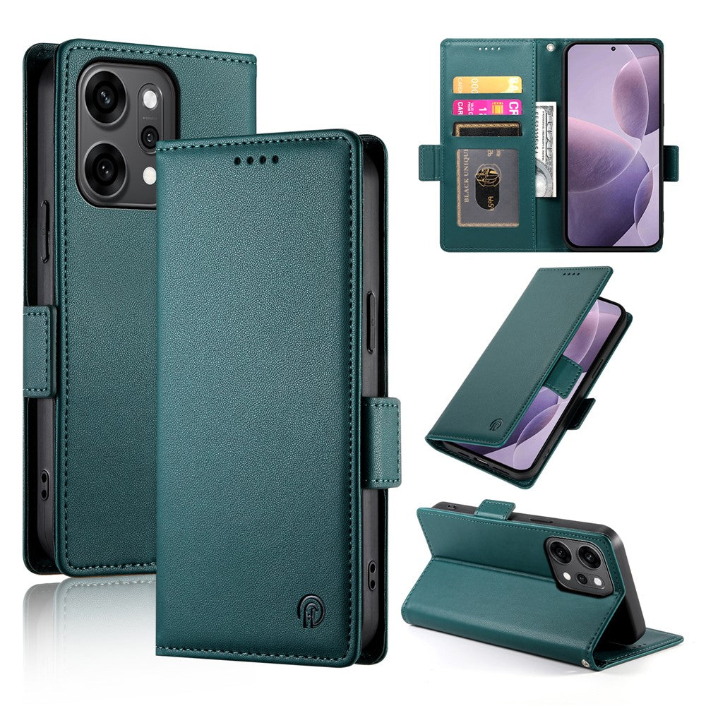 For Oppo Reno14 Pro 5G (Global) Stand Case PU Leather Wallet Phone Cover - Blackish Green