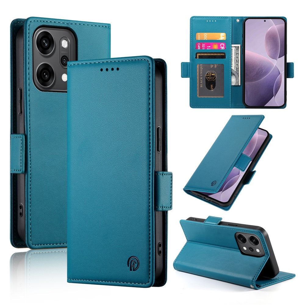For Oppo Reno14 Pro 5G (Global) Stand Case PU Leather Wallet Phone Cover - Blue