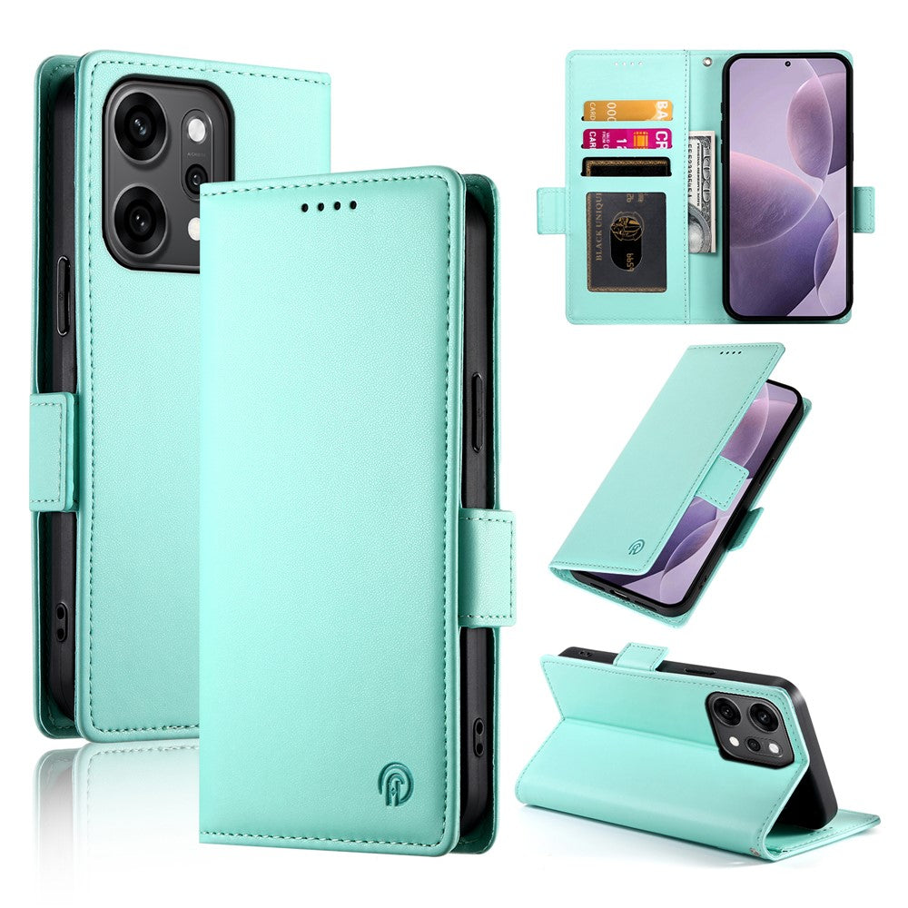 For Oppo Reno14 Pro 5G (Global) Stand Case PU Leather Wallet Phone Cover - Mint Green