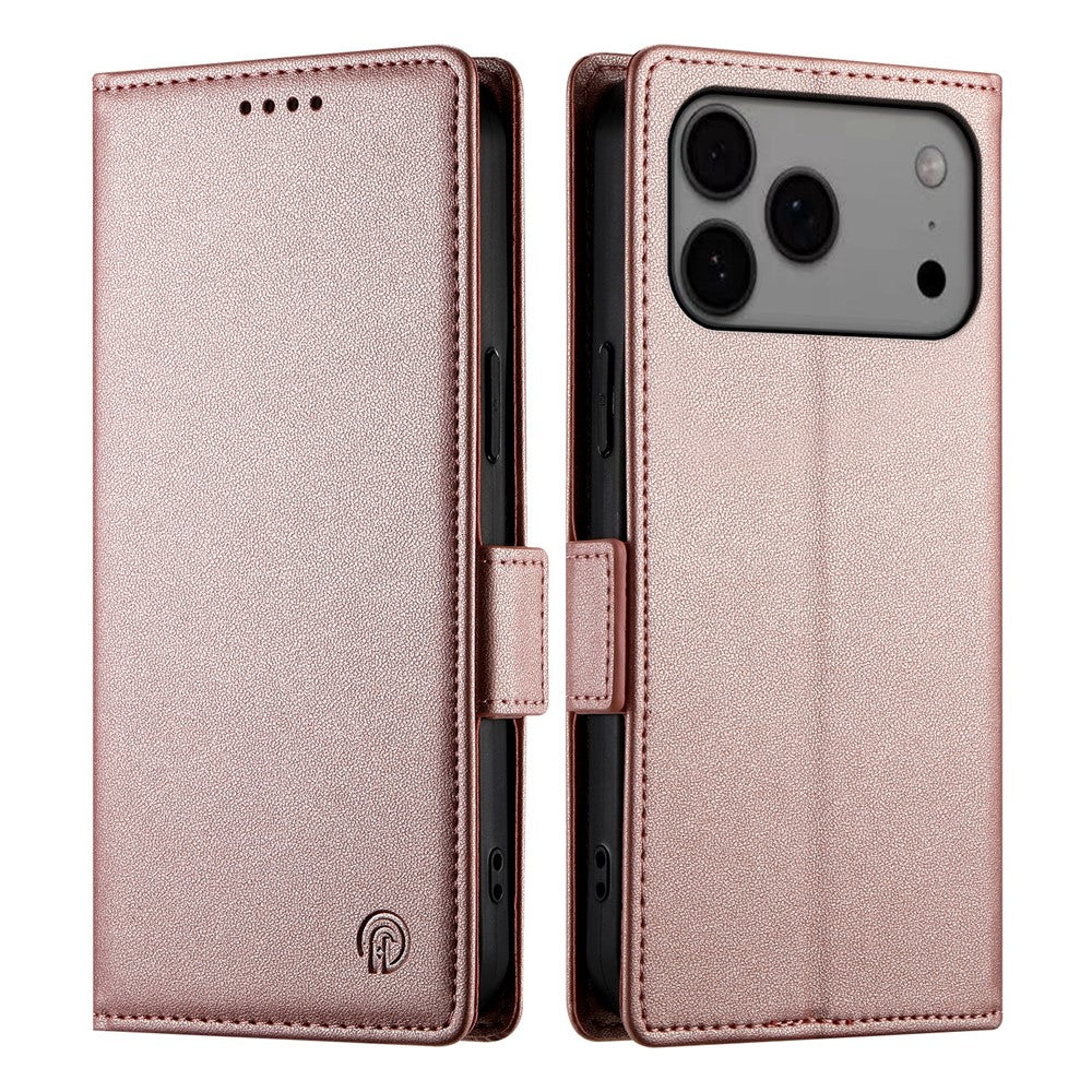 For iPhone 17 Pro Max Stand Case PU Leather Wallet Phone Cover - Rose Gold