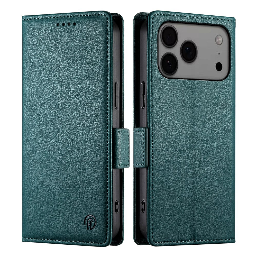 For iPhone 17 Pro Max Stand Case PU Leather Wallet Phone Cover - Blackish Green