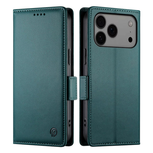 For iPhone 17 Pro Max Stand Case PU Leather Wallet Phone Cover - Blackish Green