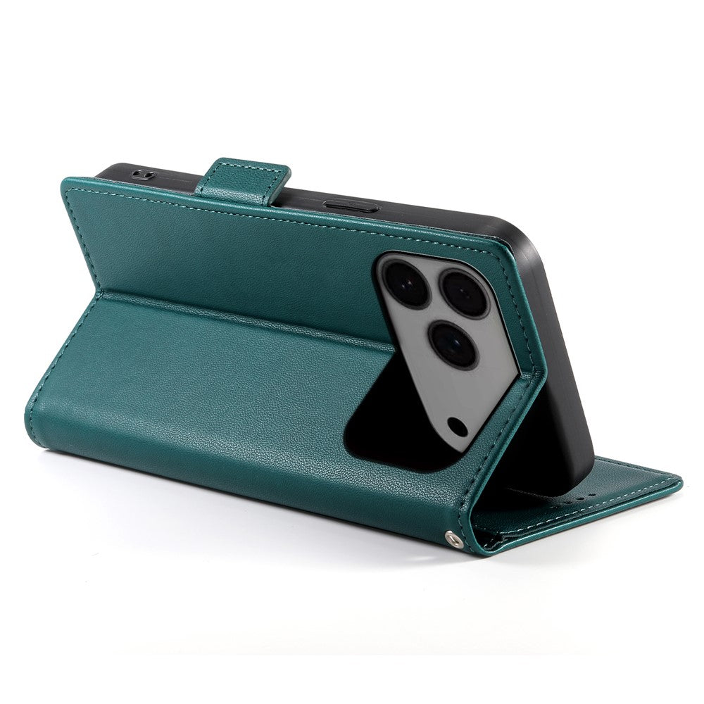 For iPhone 17 Pro Max Stand Case PU Leather Wallet Phone Cover - Blackish Green