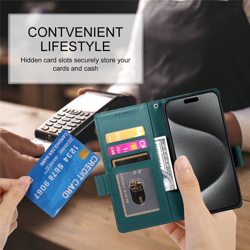 For iPhone 17 Pro Max Stand Case PU Leather Wallet Phone Cover - Blackish Green