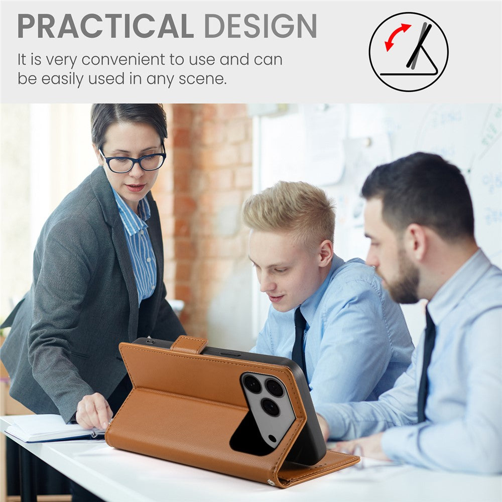 For iPhone 17 Pro Max Stand Case PU Leather Wallet Phone Cover - Brown