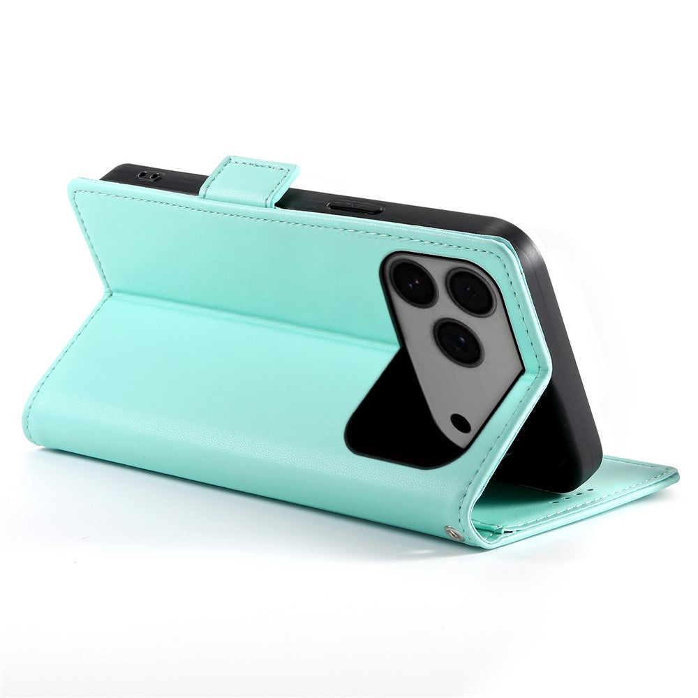 For iPhone 17 Pro Max Stand Case PU Leather Wallet Phone Cover - Mint Green