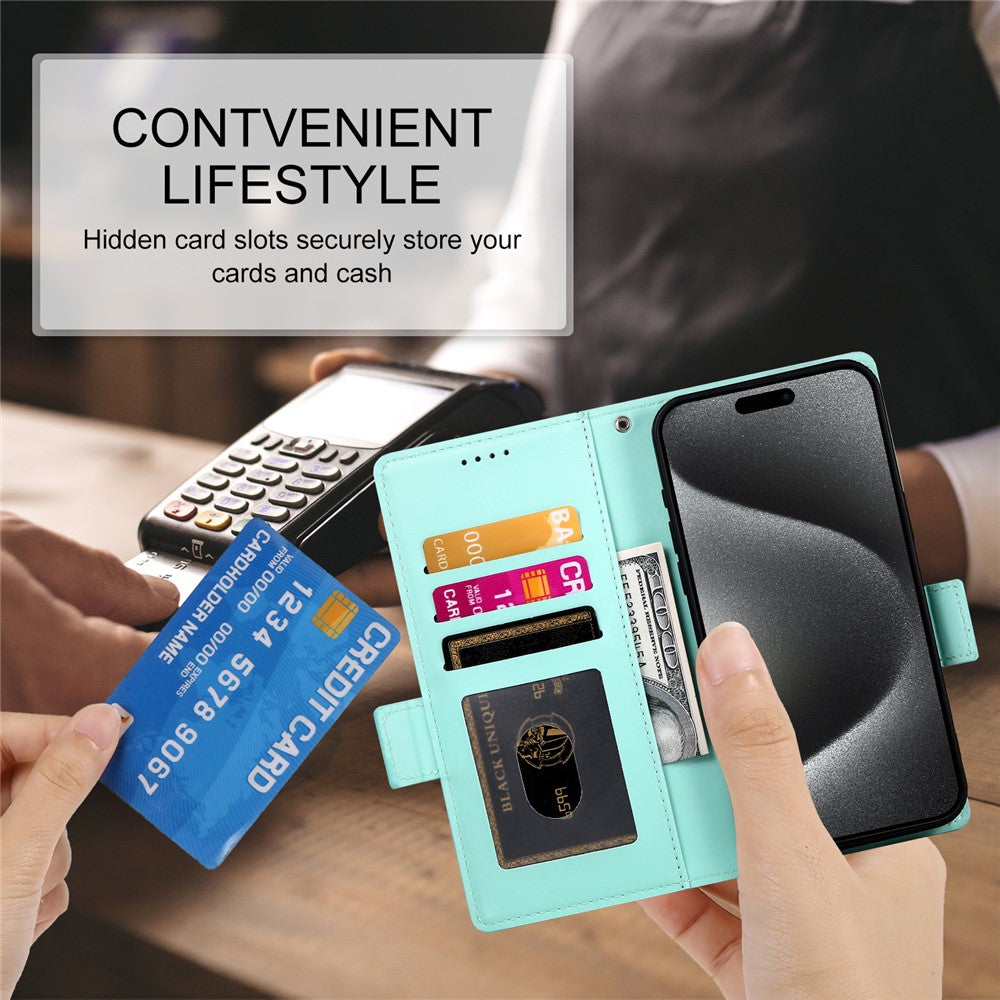 For iPhone 17 Pro Max Stand Case PU Leather Wallet Phone Cover - Mint Green