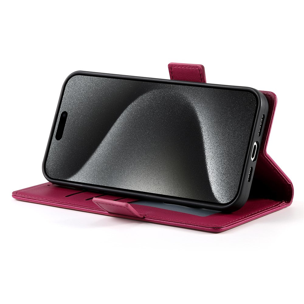 For iPhone 17 Pro Max Stand Case PU Leather Wallet Phone Cover - Wine Red