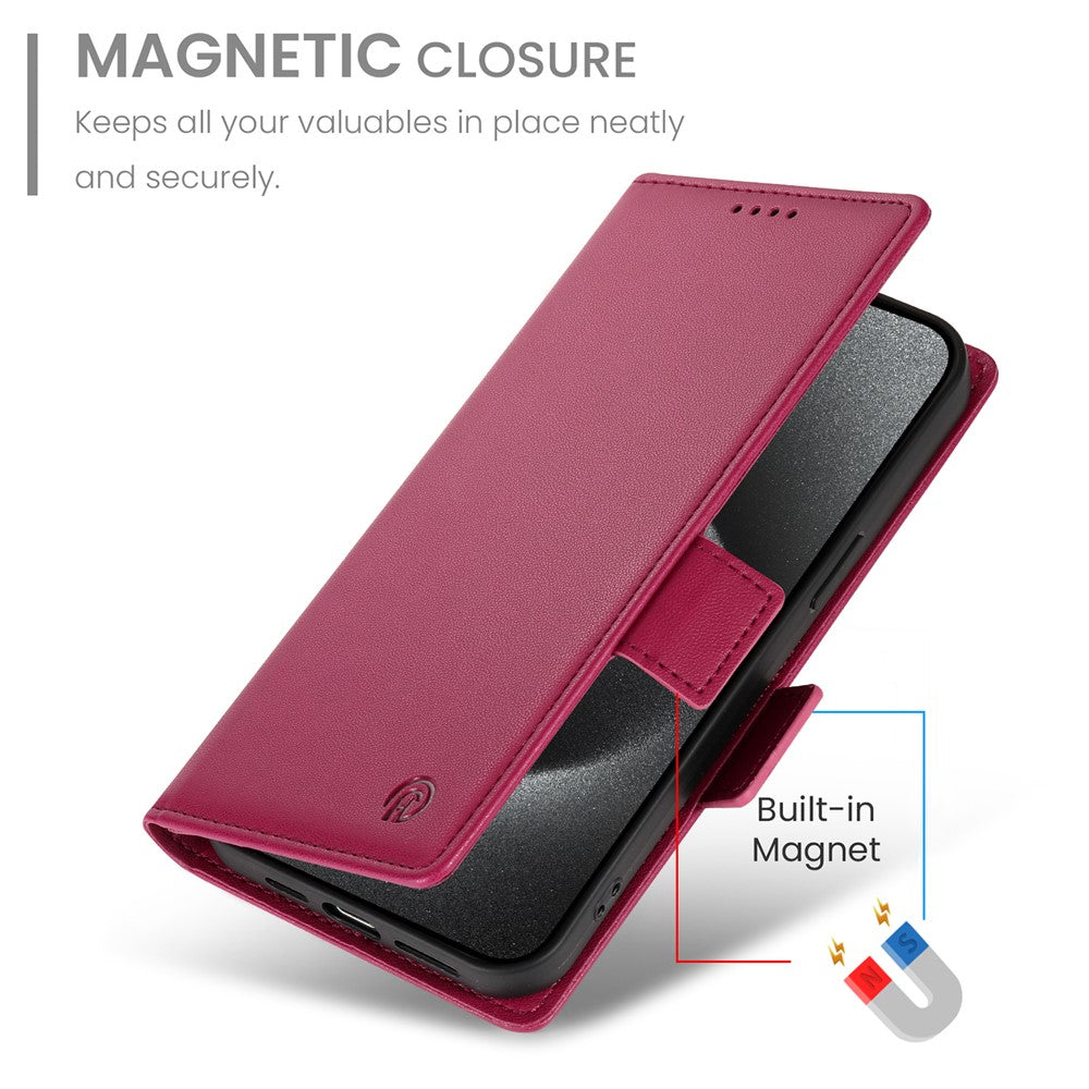 For iPhone 17 Pro Max Stand Case PU Leather Wallet Phone Cover - Wine Red