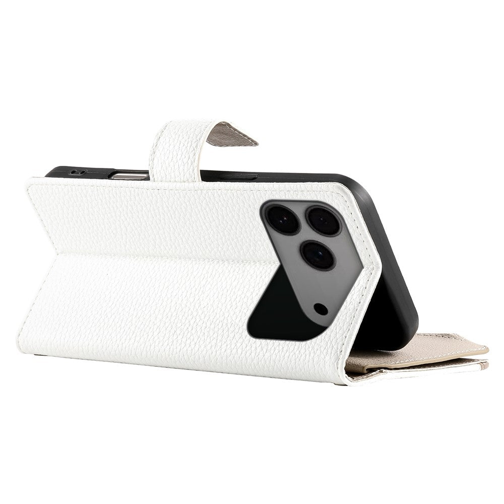 For iPhone 17 Pro Max Case Zipper Wallet Color Splicing Leather Flip Phone Cover with Straps - White