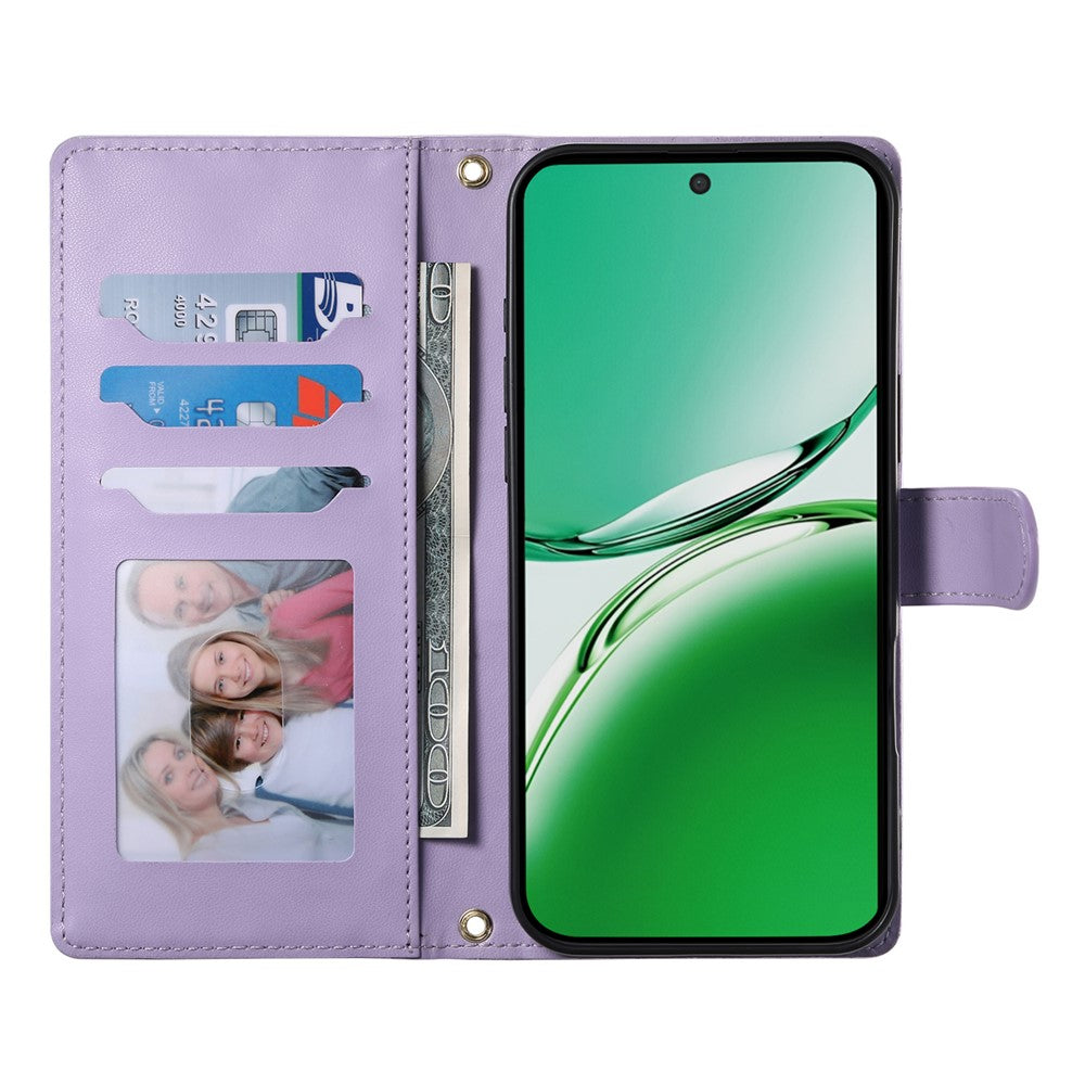 For Oppo Reno14 Pro 5G (Global) Case Rhombus Stitching Wallet Stand Leather Phone Cover with Long  /  Short Strap - Purple