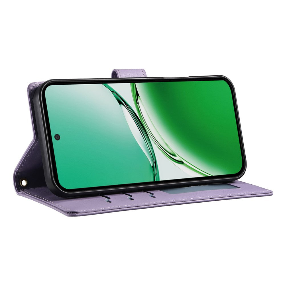 For Oppo Reno14 Pro 5G (Global) Case Rhombus Stitching Wallet Stand Leather Phone Cover with Long  /  Short Strap - Purple