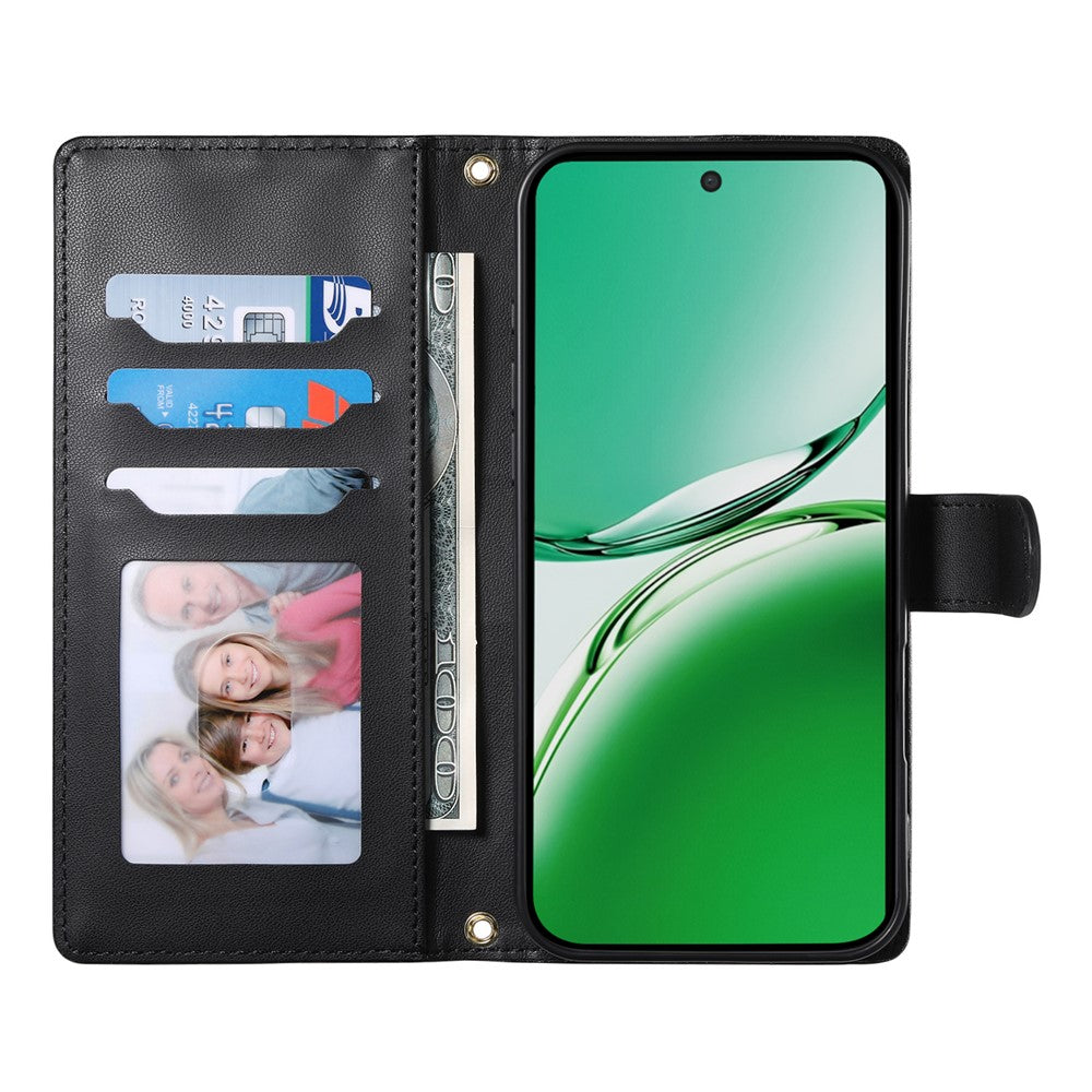 For Oppo Reno14 Pro 5G (Global) Case Rhombus Stitching Wallet Stand Leather Phone Cover with Long  /  Short Strap - Black