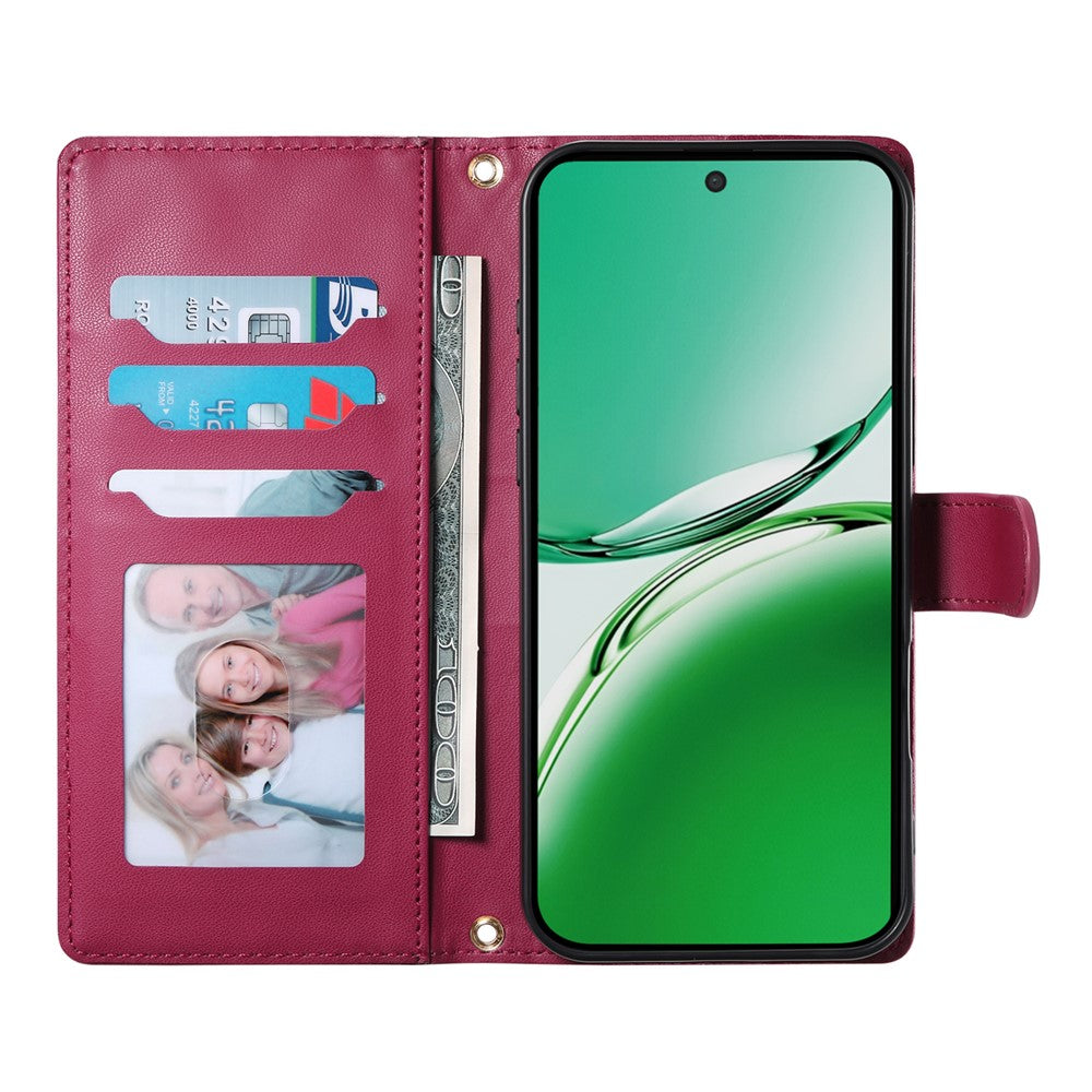 For Oppo Reno14 Pro 5G (Global) Case Rhombus Stitching Wallet Stand Leather Phone Cover with Long  /  Short Strap - Red
