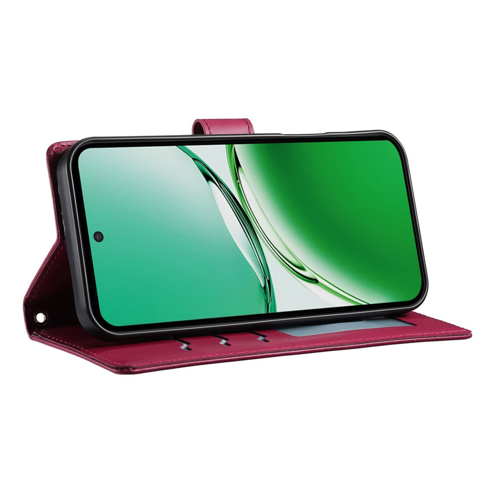 For Oppo Reno14 Pro 5G (Global) Case Rhombus Stitching Wallet Stand Leather Phone Cover with Long  /  Short Strap - Red