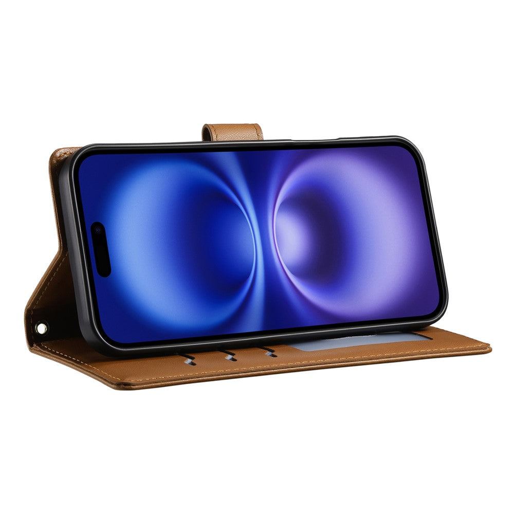 For iPhone 17 Pro Max Case Rhombus Stitching Wallet Stand Leather Phone Cover with Long  /  Short Strap - Brown