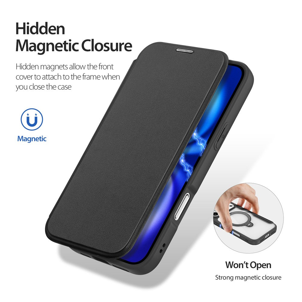 For iPhone 17 Pro Max Leather Case DUX DUCIS Skin X Pro Series Rotary Kickstand Cover Compatible with MagSafe - Black