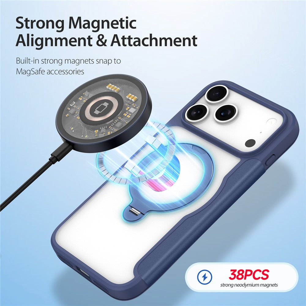 For iPhone 17 Pro Max Leather Case DUX DUCIS Skin X Pro Series Rotary Kickstand Cover Compatible with MagSafe - Blue