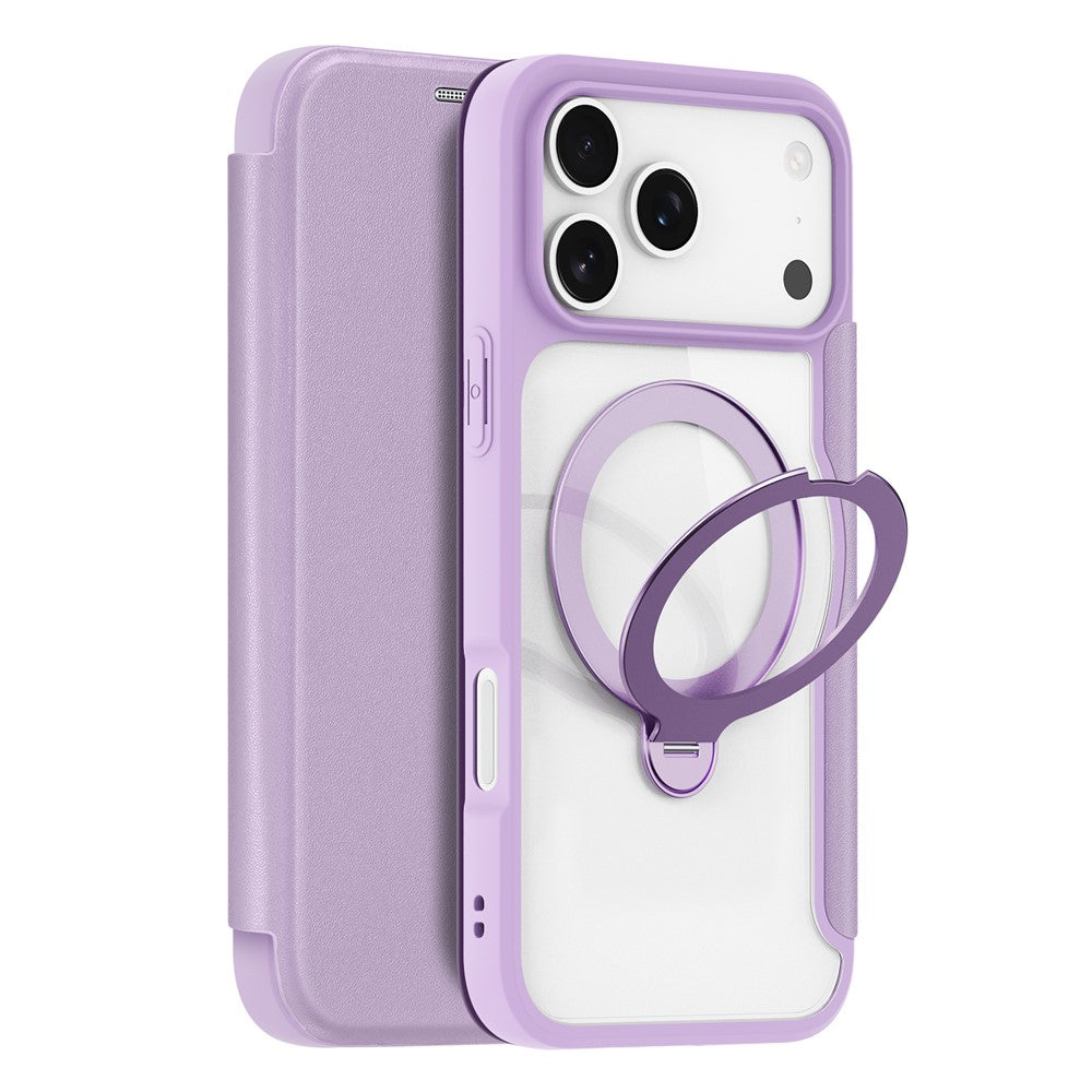 For iPhone 17 Pro Max Leather Case DUX DUCIS Skin X Pro Series Rotary Kickstand Cover Compatible with MagSafe - Purple Pink