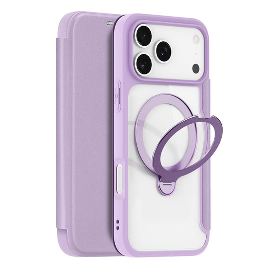 For iPhone 17 Pro Max Leather Case DUX DUCIS Skin X Pro Series Rotary Kickstand Cover Compatible with MagSafe - Purple Pink