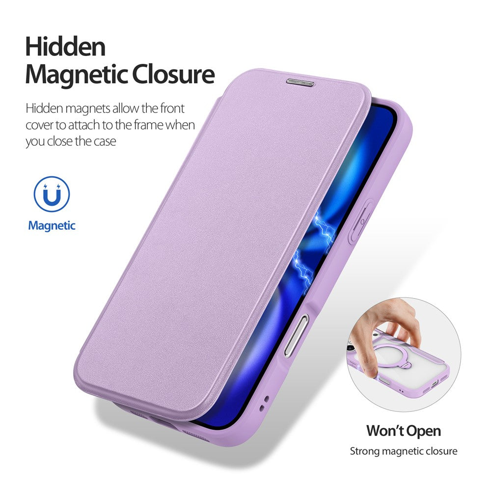 For iPhone 17 Pro Max Leather Case DUX DUCIS Skin X Pro Series Rotary Kickstand Cover Compatible with MagSafe - Purple Pink