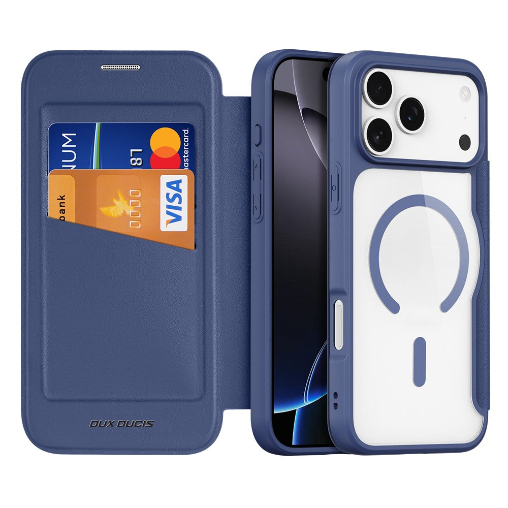 For iPhone 17 Pro Max Leather Case DUX DUCIS Skin X Pro Series Flip Cover Compatible with MagSafe - Blue
