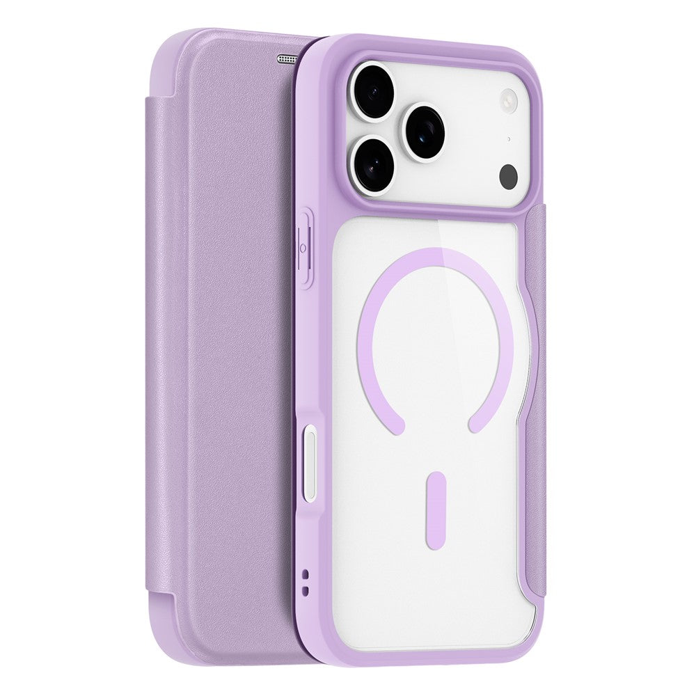 For iPhone 17 Pro Max Leather Case DUX DUCIS Skin X Pro Series Flip Cover Compatible with MagSafe - Purple Pink