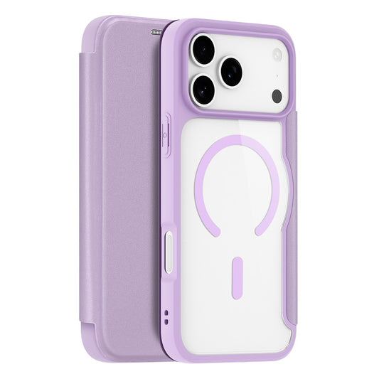 For iPhone 17 Pro Max Leather Case DUX DUCIS Skin X Pro Series Flip Cover Compatible with MagSafe - Purple Pink