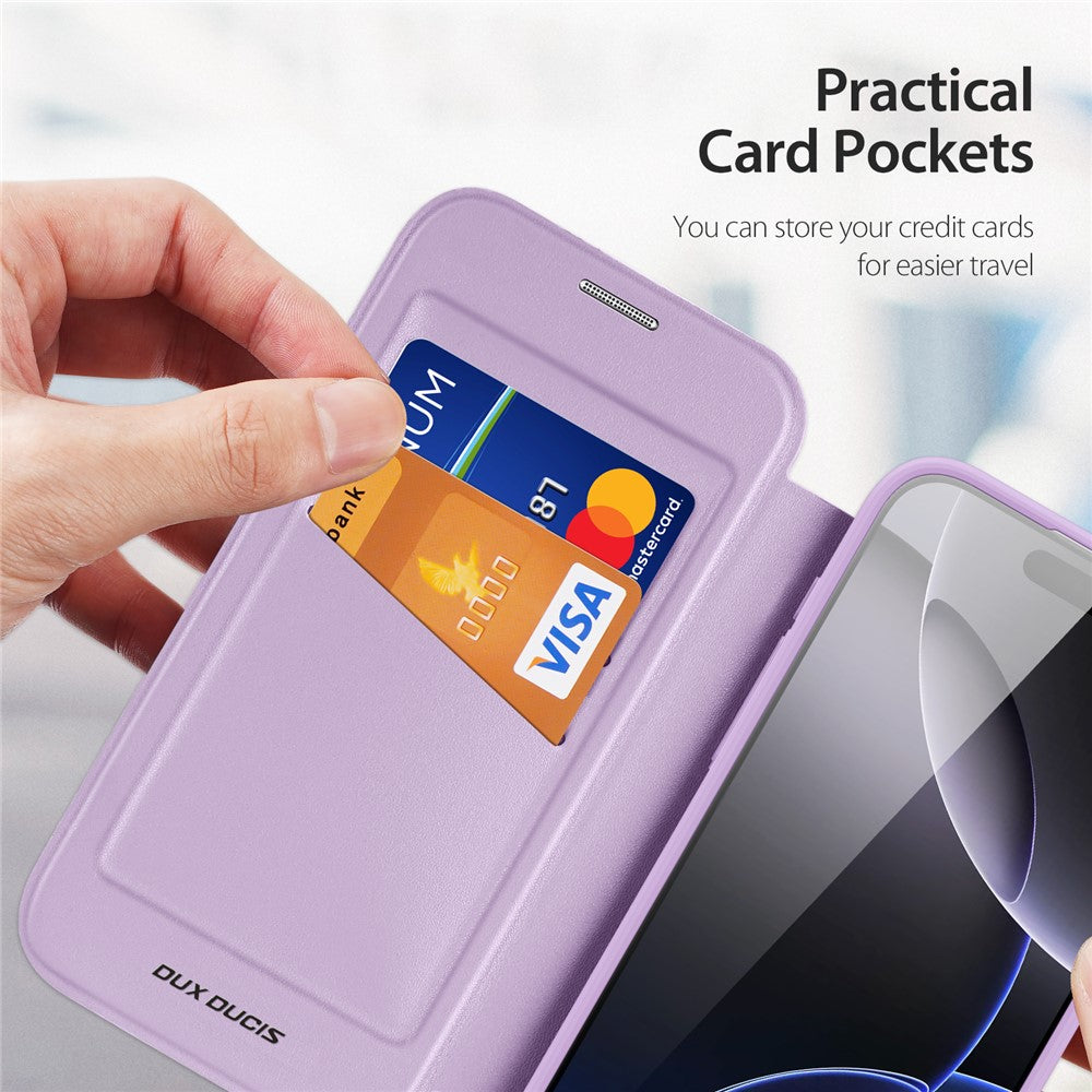 For iPhone 17 Pro Max Leather Case DUX DUCIS Skin X Pro Series Flip Cover Compatible with MagSafe - Purple Pink