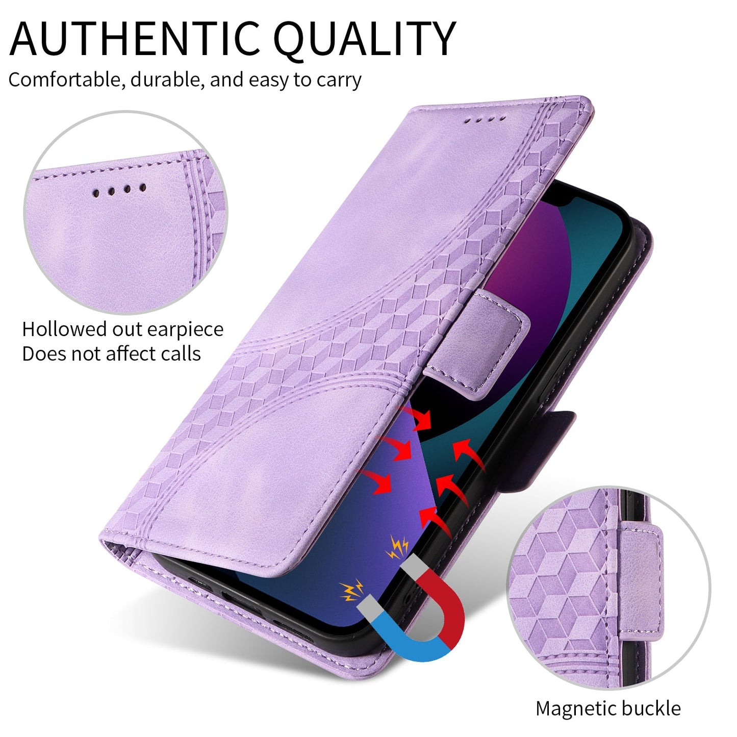 For Oppo Reno13 Pro 5G / Oppo Reno14 Pro 5G (China) / Oppo Reno14 Pro 5G (Global) Leather Cases Wallet Rhombus Imprinted Phone Cover Stand with Strap - Purple