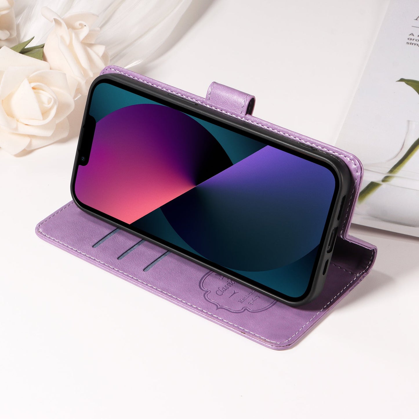 For Oppo Reno13 Pro 5G / Oppo Reno14 Pro 5G (China) / Oppo Reno14 Pro 5G (Global) Leather Case Butterfly Floral Imprint Wallet Stand Cover - Purple