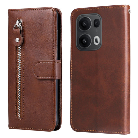 For Oppo Reno14 Pro 5G (China) / Oppo Reno13 Pro 5G / Oppo Reno14 Pro 5G (Global) PU Leather Cases with Zipper Pocket Wallet Phone Cover Stand - Brown