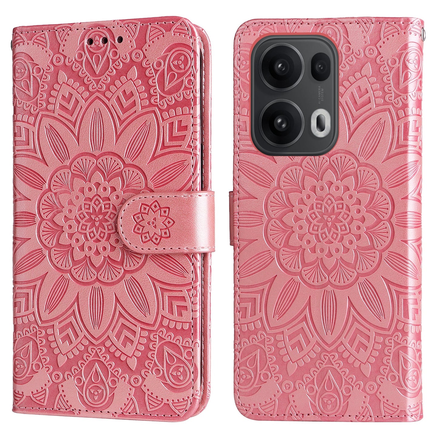 For Oppo Reno14 Pro 5G (China) / Oppo Reno13 Pro 5G / Oppo Reno14 Pro 5G (Global) Case Sunflower Imprint Leather Wallet Phone Cover - Pink