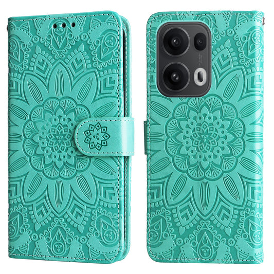 For Oppo Reno14 Pro 5G (China) / Oppo Reno13 Pro 5G / Oppo Reno14 Pro 5G (Global) Case Sunflower Imprint Leather Wallet Phone Cover - Green