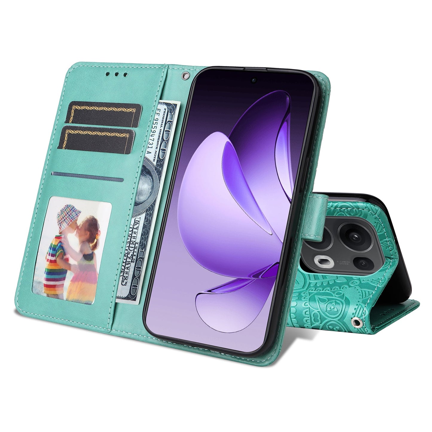 For Oppo Reno14 Pro 5G (China) / Oppo Reno13 Pro 5G / Oppo Reno14 Pro 5G (Global) Case Sunflower Imprint Leather Wallet Phone Cover - Green