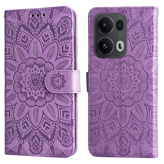 For Oppo Reno14 Pro 5G (China) / Oppo Reno13 Pro 5G / Oppo Reno14 Pro 5G (Global) Case Sunflower Imprint Leather Wallet Phone Cover - Purple