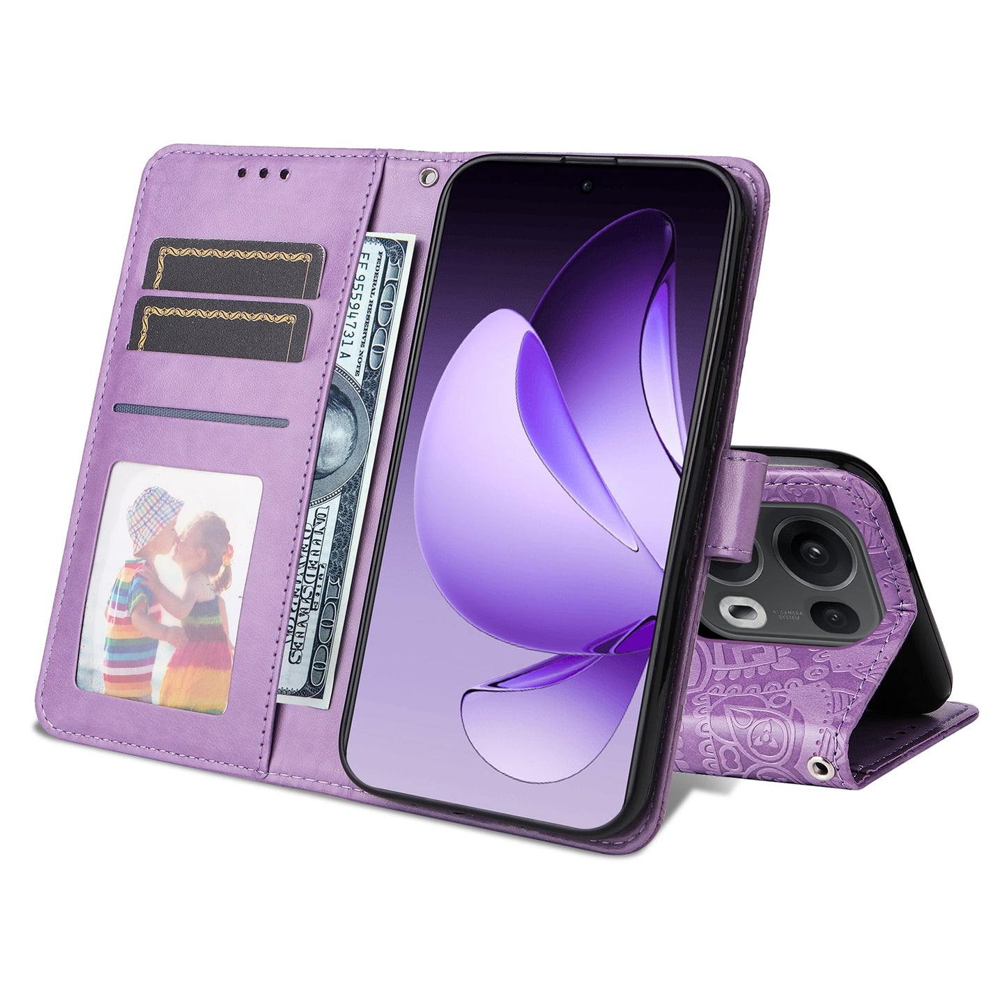 For Oppo Reno14 Pro 5G (China) / Oppo Reno13 Pro 5G / Oppo Reno14 Pro 5G (Global) Case Sunflower Imprint Leather Wallet Phone Cover - Purple