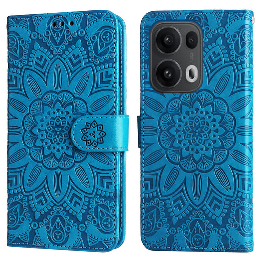 For Oppo Reno14 Pro 5G (China) / Oppo Reno13 Pro 5G / Oppo Reno14 Pro 5G (Global) Case Sunflower Imprint Leather Wallet Phone Cover - Blue